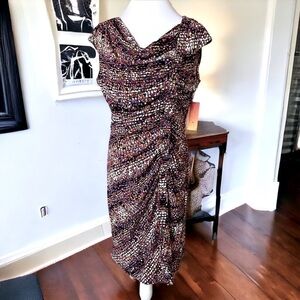 NWT Alfani Brazil inspired sheath dress ruched/shirred draped cowl neck Sz 12